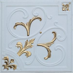 White Faux Gold Ceiling Tile Design 204