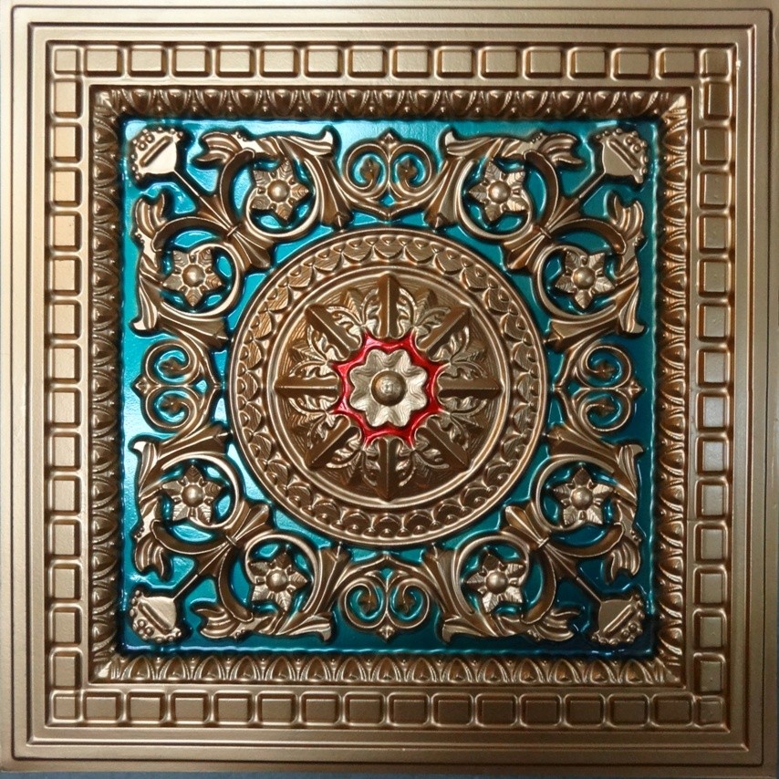 Gold Aqua Red PVC Ceiling Tile Design 215