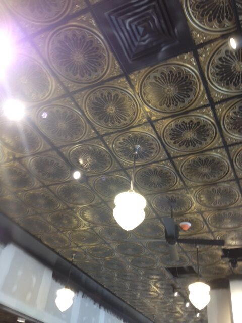 Design 240 Antique Gold Grid Ceiling Tile Installed
