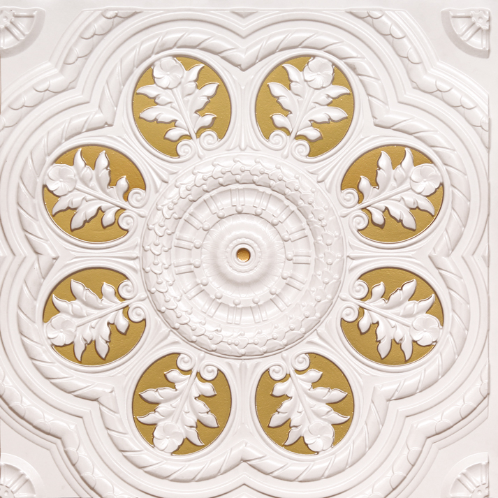 White Pearl Brass Grid Ceiling Tile Design 240